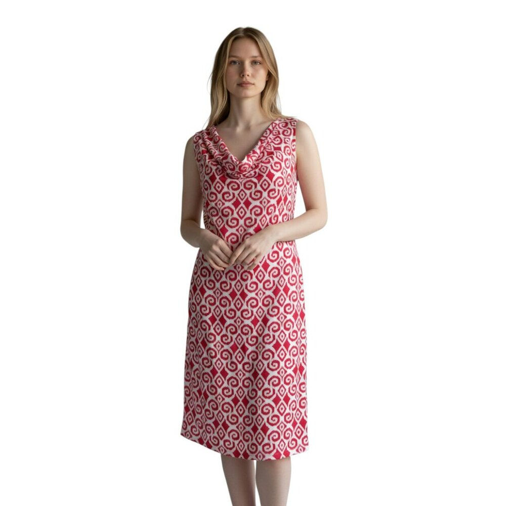 Tommy Bahama Medium Dress Cowl Neckline Cap Sleeve Red White